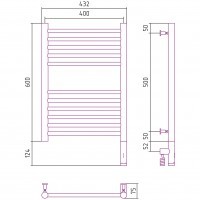 Полотенцесушитель электрический Сунержа Богема 3.0 прямая 600х400 терморегулятор справа (без покрытия)