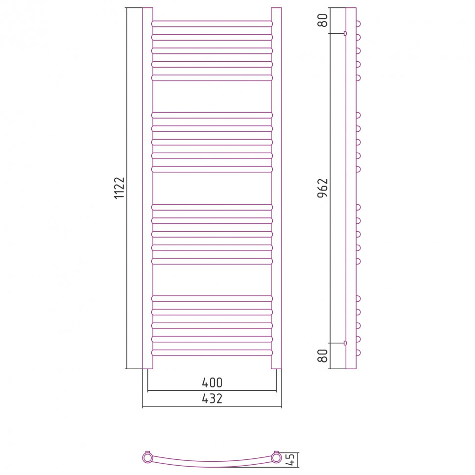 Комбинированный полотенцесушитель Богема-ПРОФИ выгнутая 1200x400